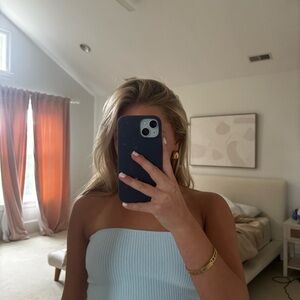 Light Blue AND yellow Strapless Top